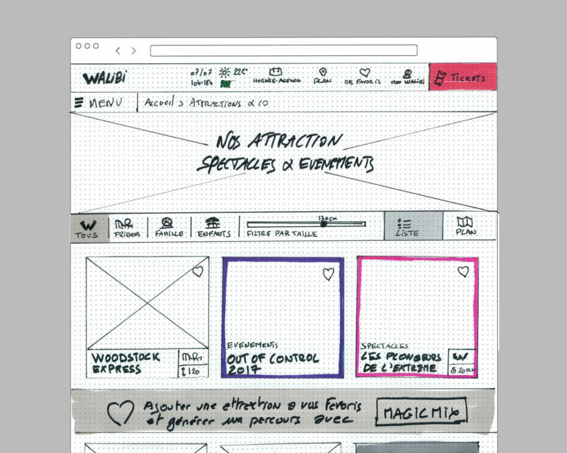 Sketch papier d'une homepage