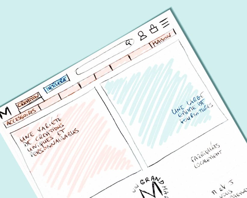 Sketch papier d'une marketplace