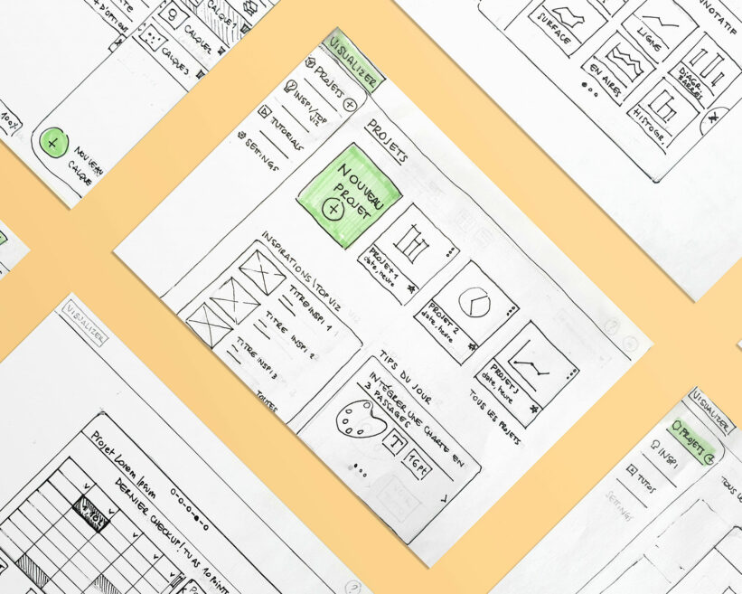 Sketchs papiers d'un outil de data visualisation
