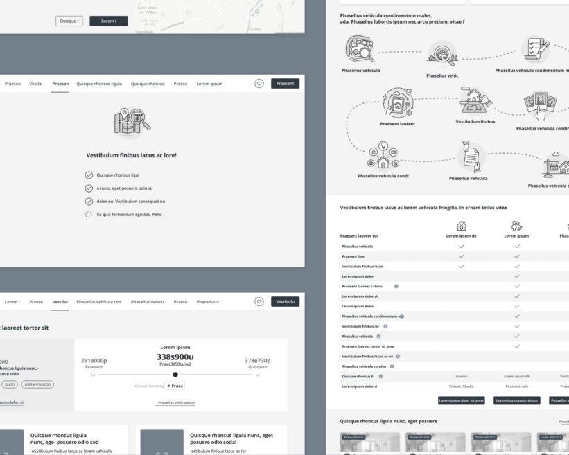 Wireframes desktop site immobilier