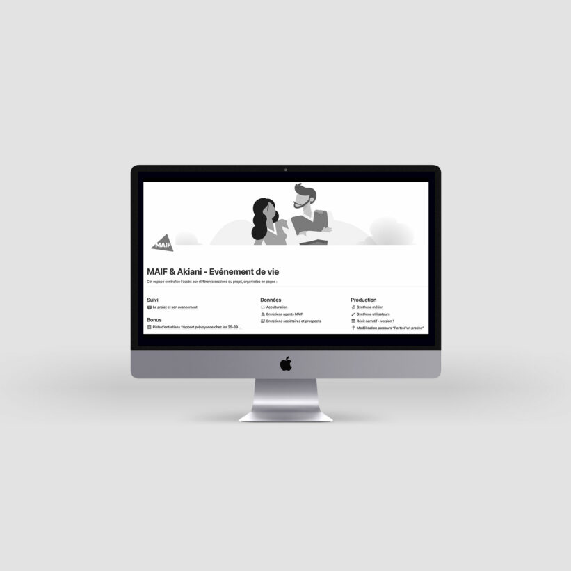 Présentation du board Notion pour le projet évènements de vie en design de services