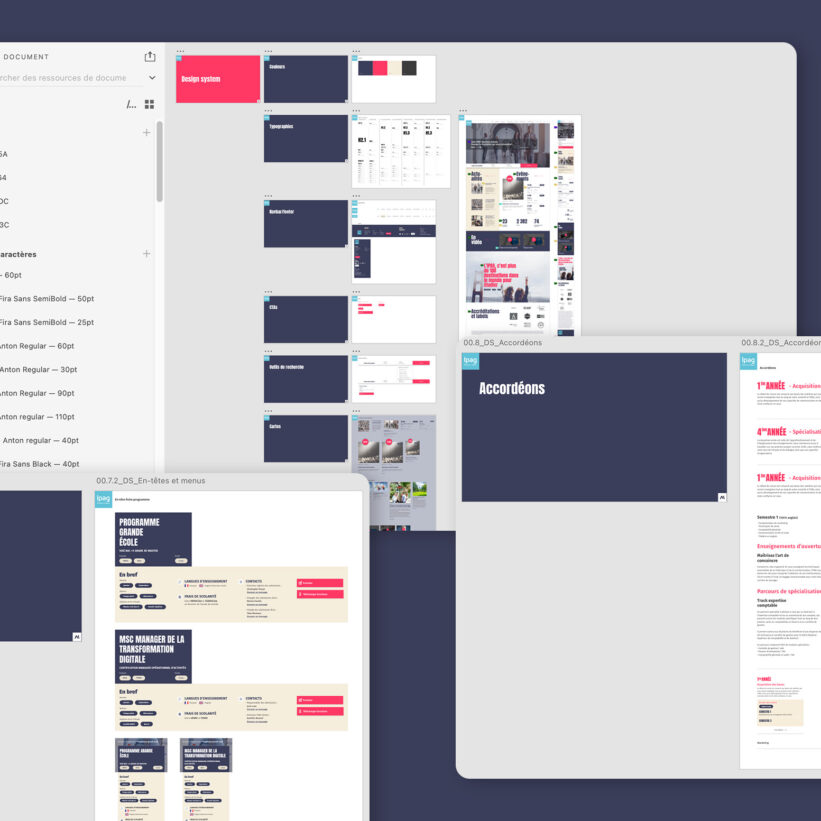 écrans affichant la bibliothèque d'éléments graphiques du site de l'IPAG