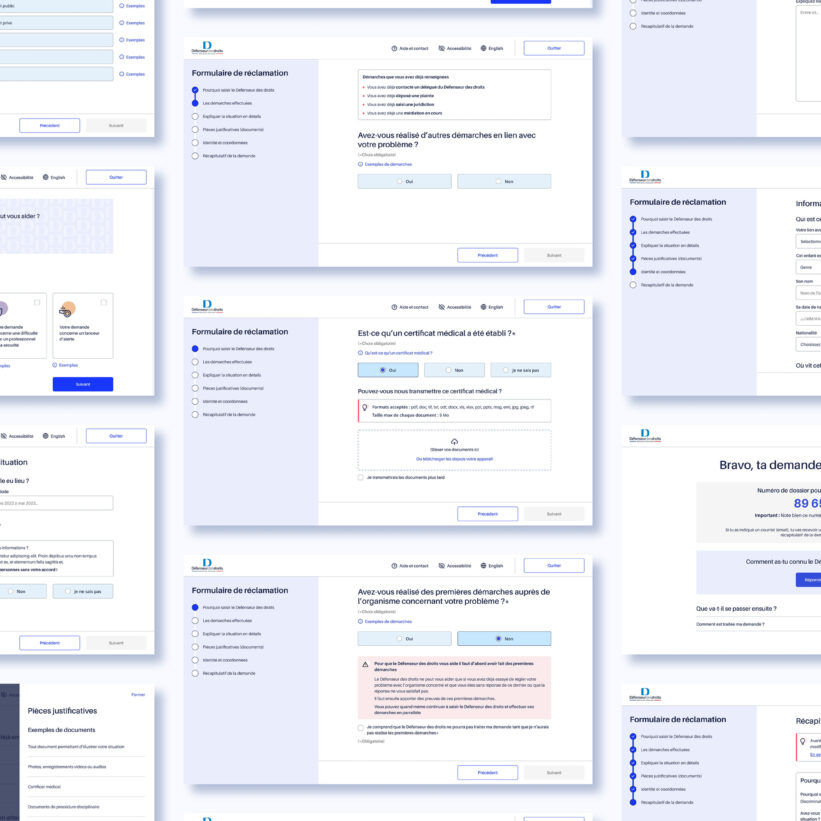 Maquettes graphiques du nouveau formulaire de saisine lors de la phases ui design