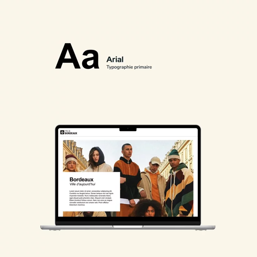 Présentation du travail effectué sur la police d'écriture et le choix de la Arial avec un exemple au format écran d'ordinateur