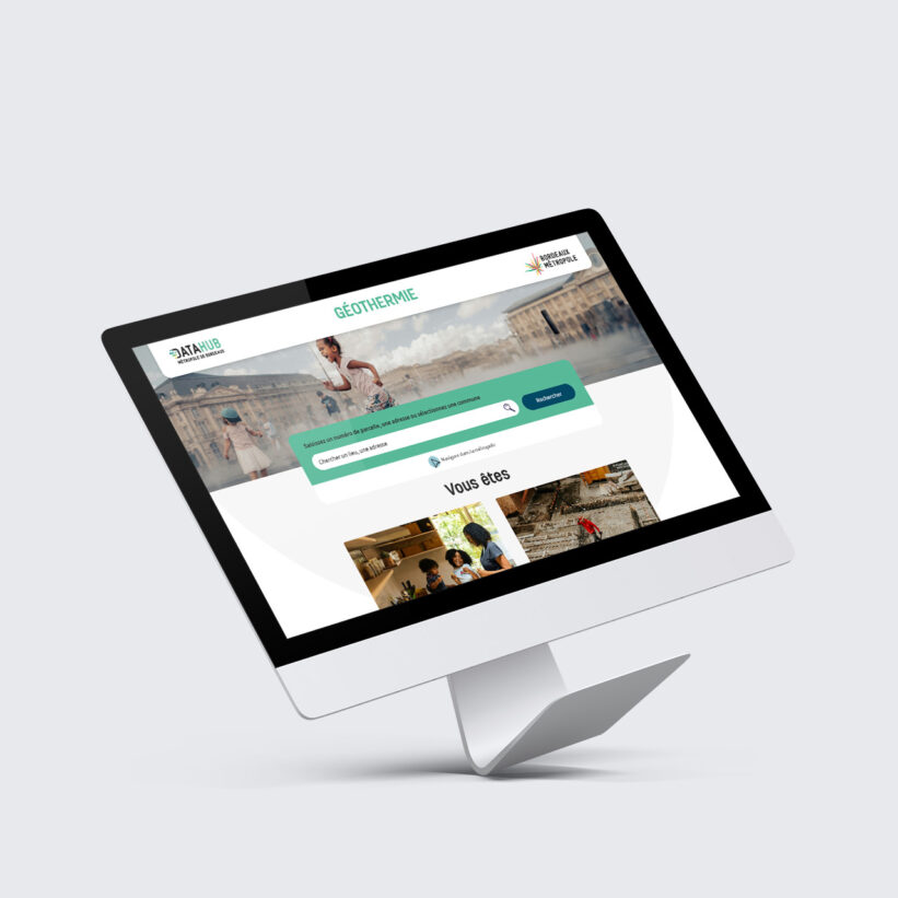 Imac affichant la homepage du portail géothermie de Bordeaux Métropole