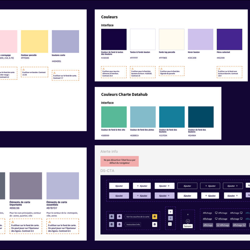Capture d'écran Figma affichant les couleurs employés pour une plateforme de géothermie de Bordeaux Métropole