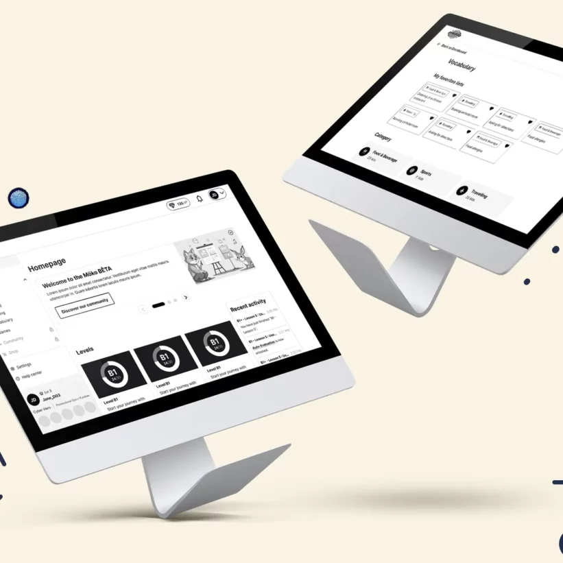2 Mockups UX de la page d'accueil en mode connecté de la plateforme IA