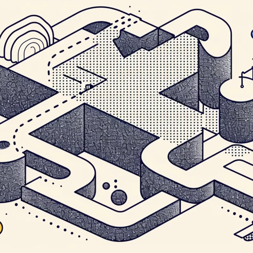 Illustration abstraite d'un parcours type jeu vidéo de plateforme